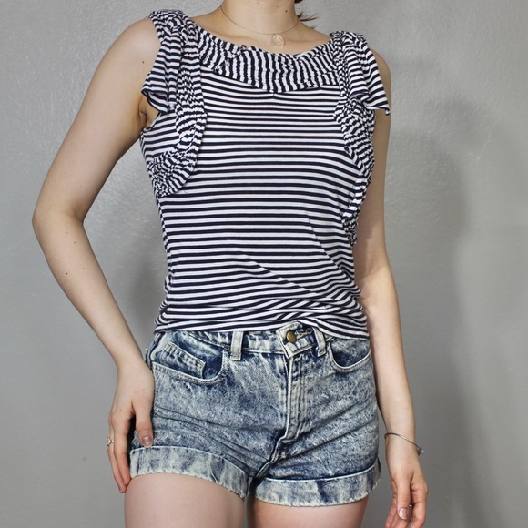 Anthropologie Deletta Blouse Ruffle Drape Striped - Picture 5 of 9